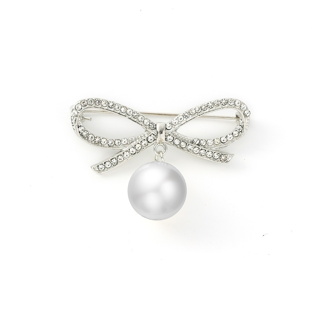 1 Pc Bros Pin Bentuk Pita Besar Aksen Mutiara Untuk Aksesoris Pernikahan Wanita-#4