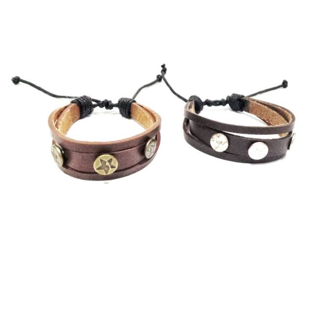 Buy 1 Get 1 (Dapat Dua Buah Gelang) Gelang Kulit Tiga Baris dengan Hiasan Bintang | Paket Sepasang