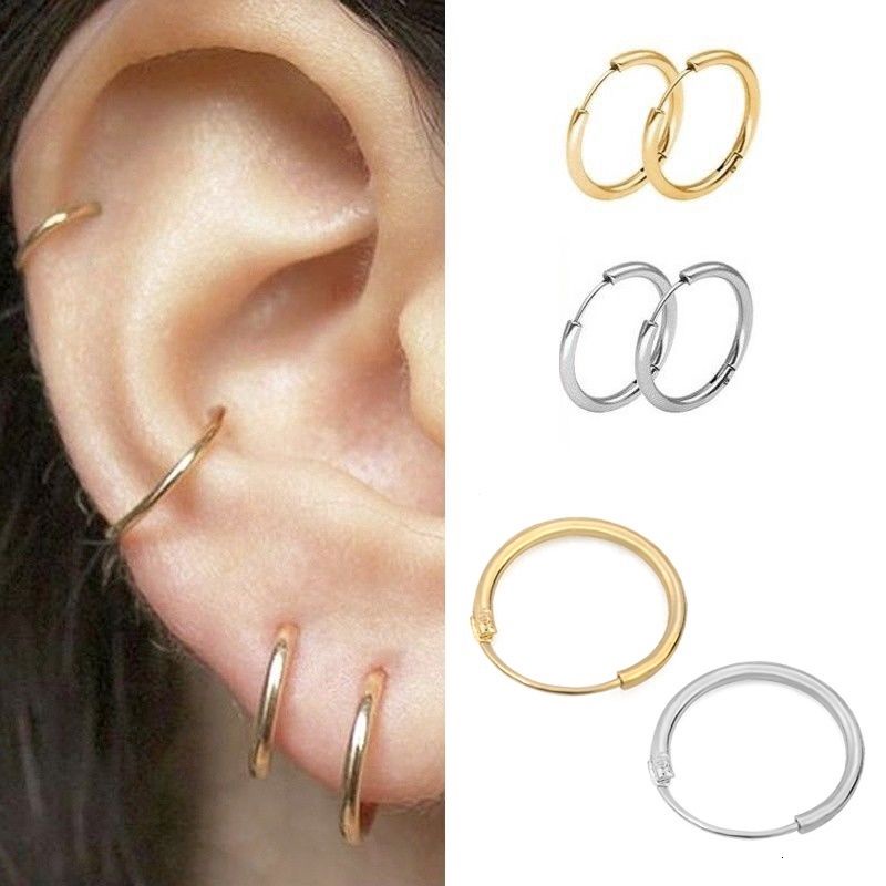 [Beli 1 Gratis 1] Fashion Wanita Sederhana Vintage Lingkaran Kecil Hoop Stud Earrings Perhiasan Anting Hoops