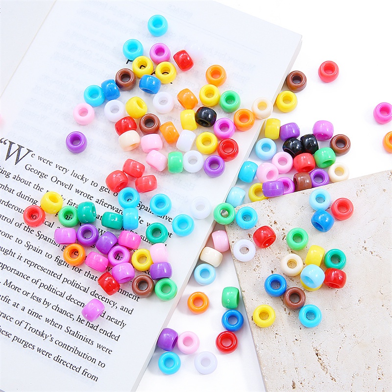 100pcs 9mm x6mm Acrylic Solid Color Round Beads Plastic Solid Color Beads Jewelry Making DIY Handmade Bracelet Loose Beads Large Hole Round Beads