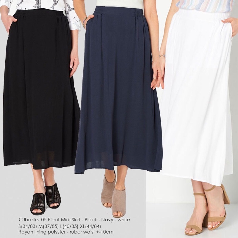 lovemecorner CJ BANKS ROK WANITA PLEAT MIDI SKIRT PINGGANG KARET BAHAN FLOWY