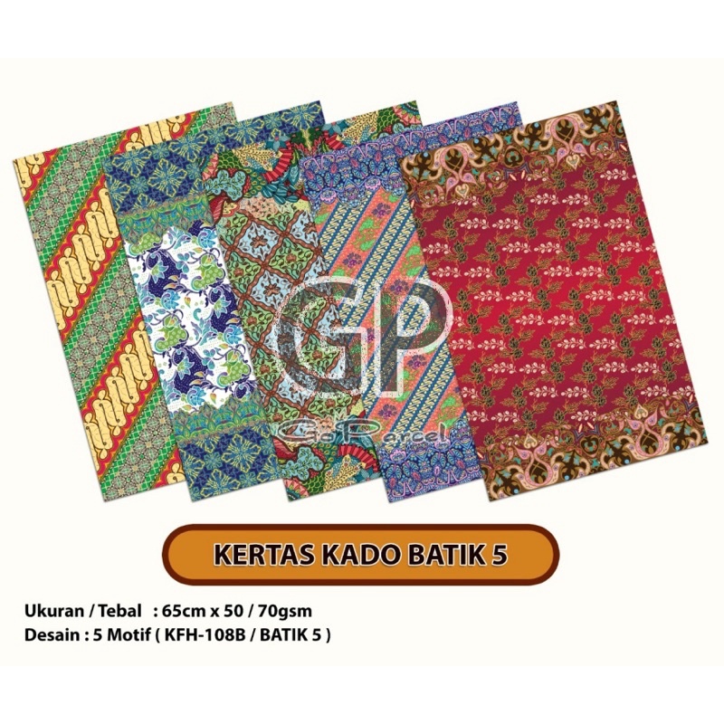 ( 5 Lembar ) KERTAS KADO SQ DOFF - GIFT WRAPPING PAPER BATIK WARNA WARNI CLASSIC