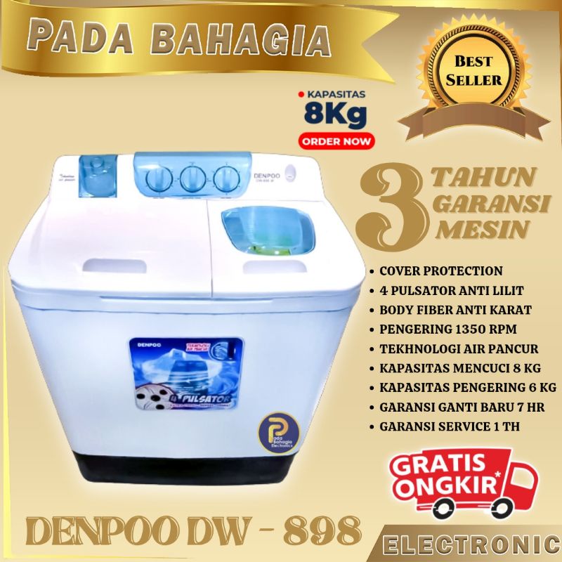 MESIN CUCI 2 TABUNG 8 KG DENPOO DW 898 4P