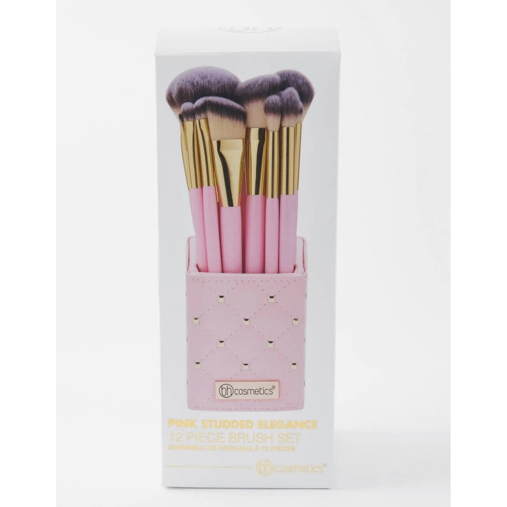 BH Cosmetics Pink Studded Elegance 12 Pcs Brush Set Bonus Brush Holder