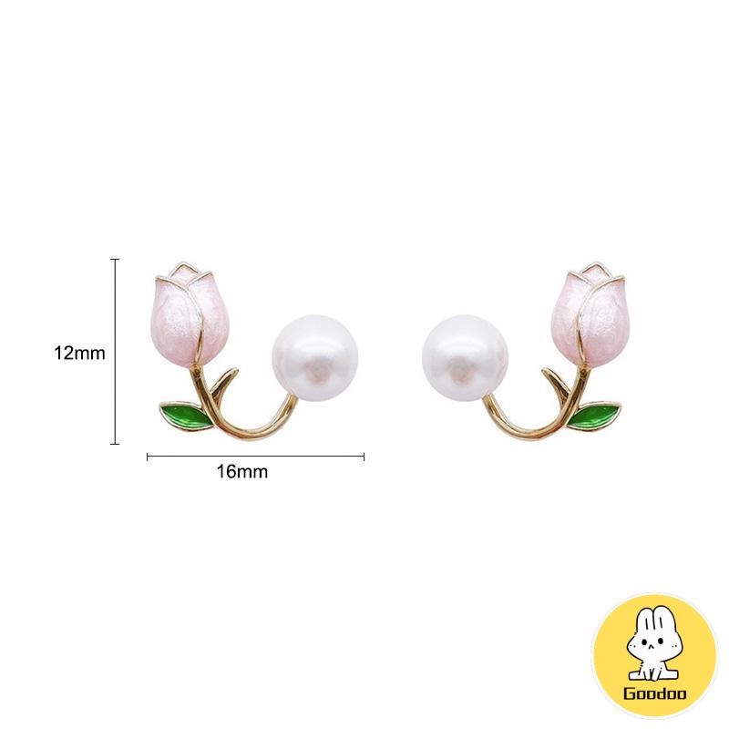 Hiasan Mutiara Imitasi Bunga Tulip Temperamen Anting Modis Manis -Doo