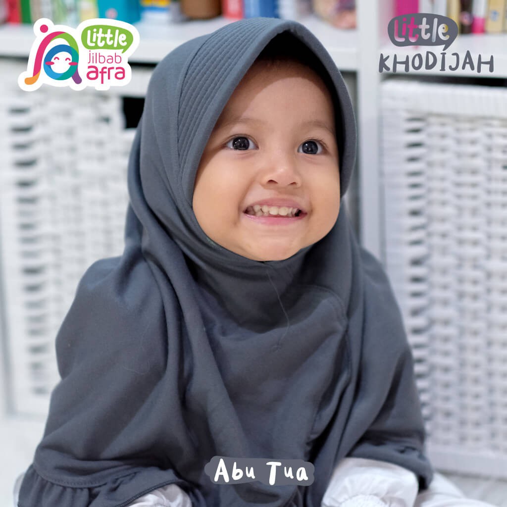 Jilbab Instan Anak Little Khodijah Abu Tua - Little Jilbab Afra - Bahan Kaos, Adem &amp; Lembut