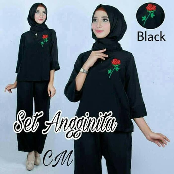 pakaian Gaun muslim ibu islami vbn setelan st anggita BLACK / baju wanita celana blouse atasan top u