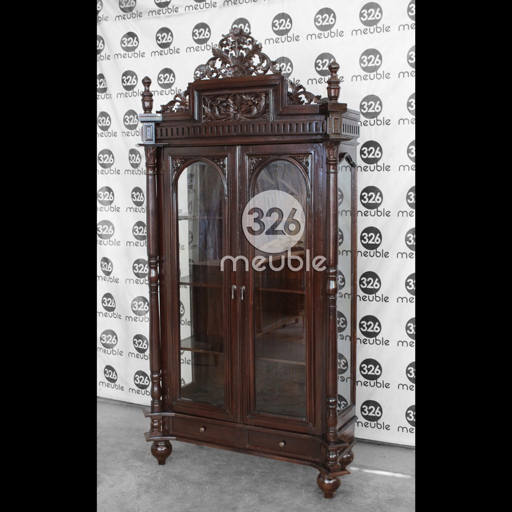 Lemari Pajang Kristal 2 Pintu - Lemari Pajang Jati - Lemari Hias Jati