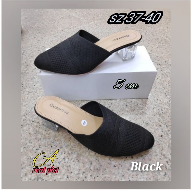 SEPATU SLOP BAHAN RAJUT IMPORT HAK KACA 5 CM ELEGANT TERBARU