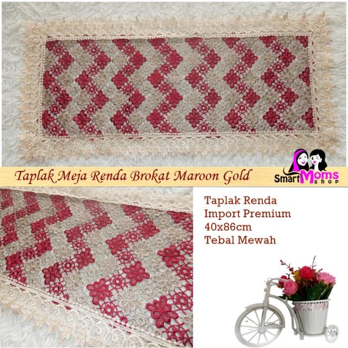 Taplak Meja Tamu / Taplak Meja Ruang Tamu Renda Brokat Maron Gold