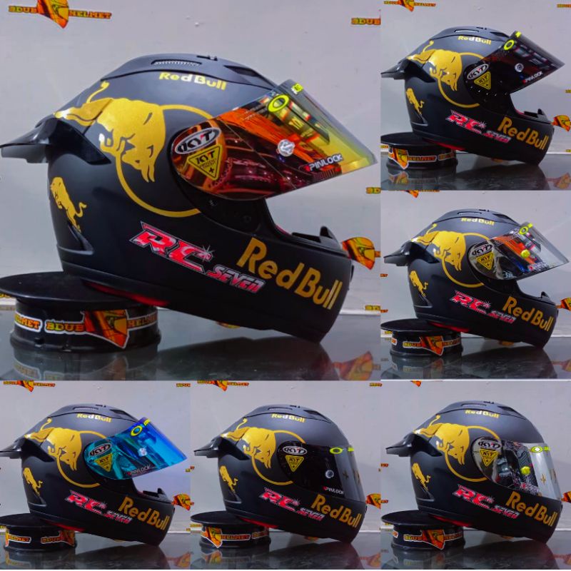 Helm KYT rc7 solid black doff stiker red bull original helm/paket ganteng