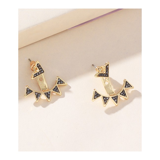 LRC Anting Tusuk Fashion Gold Geometric Triangle Piece Full Of Diamond Earrings F40724