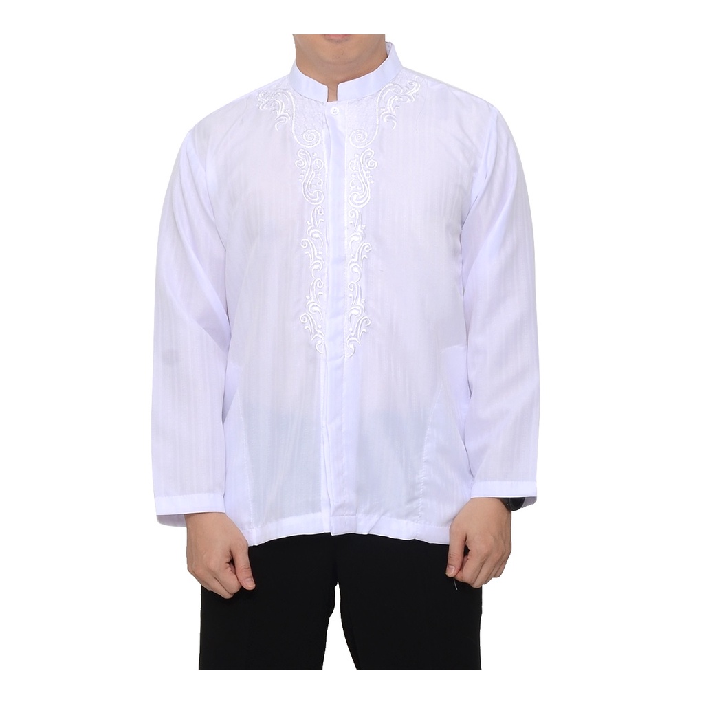 BAJU KOKO PUTIH PRIA AL MUSLIM  BORDIR BAJU KOKO PRIA DEWASA  ATASAN PRIA BAJU KOKO PUTIH