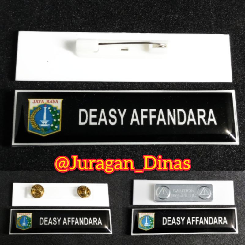 NAMETAG RESIN(lapis bening) PAPAN NAMA DADA PDH PNS BHAYANGKARI NYONYA PERSIT ACRYLIC GRAFIR PENITI PAKU MAGNET