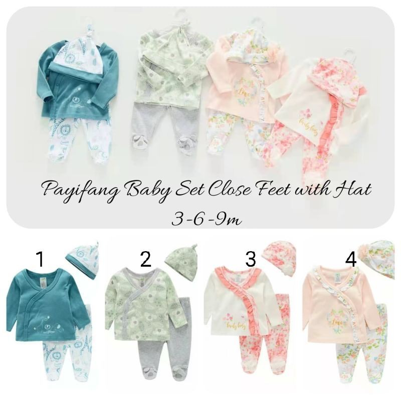 Setelan baju bayi plus topi, set baju bayi import, baju bayi lucu