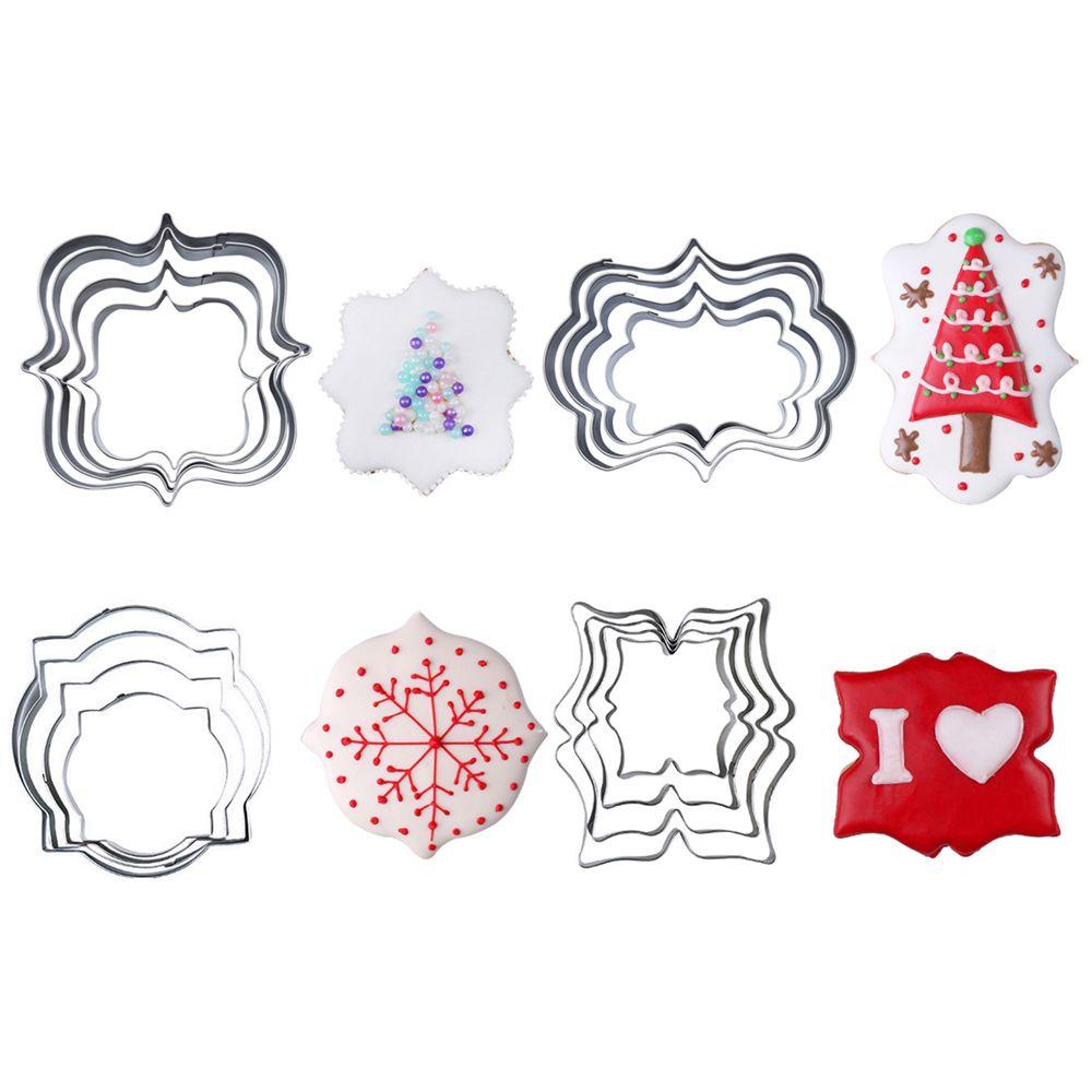 Solighter 3/4PCS Bingkai Cookies Cutter DIY Oval Stainless Steel Cetakan Kue Merry Christmas Cookie Mould