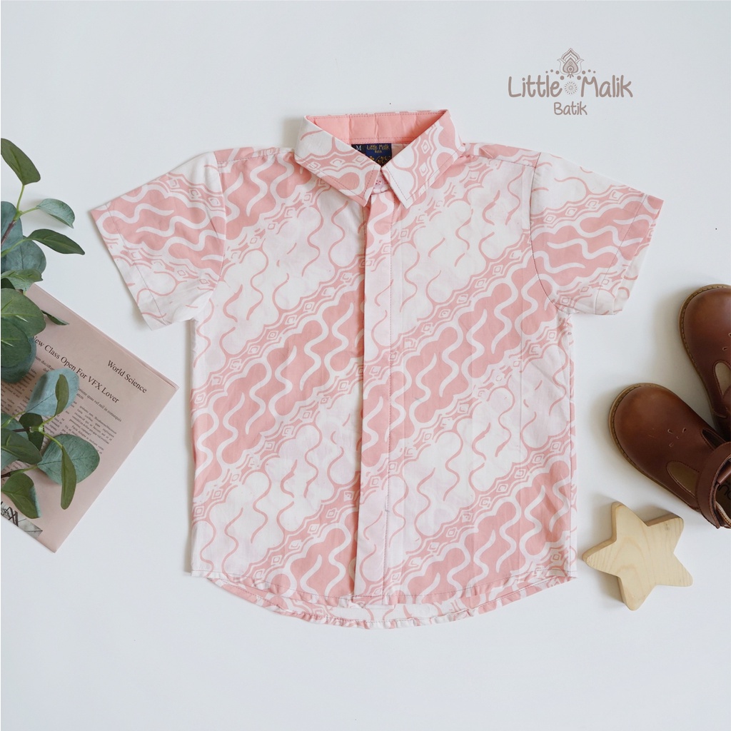 Kemeja Batik Anak Lengan Pendek By Little Malik Batik, Garutan, Warna Peach