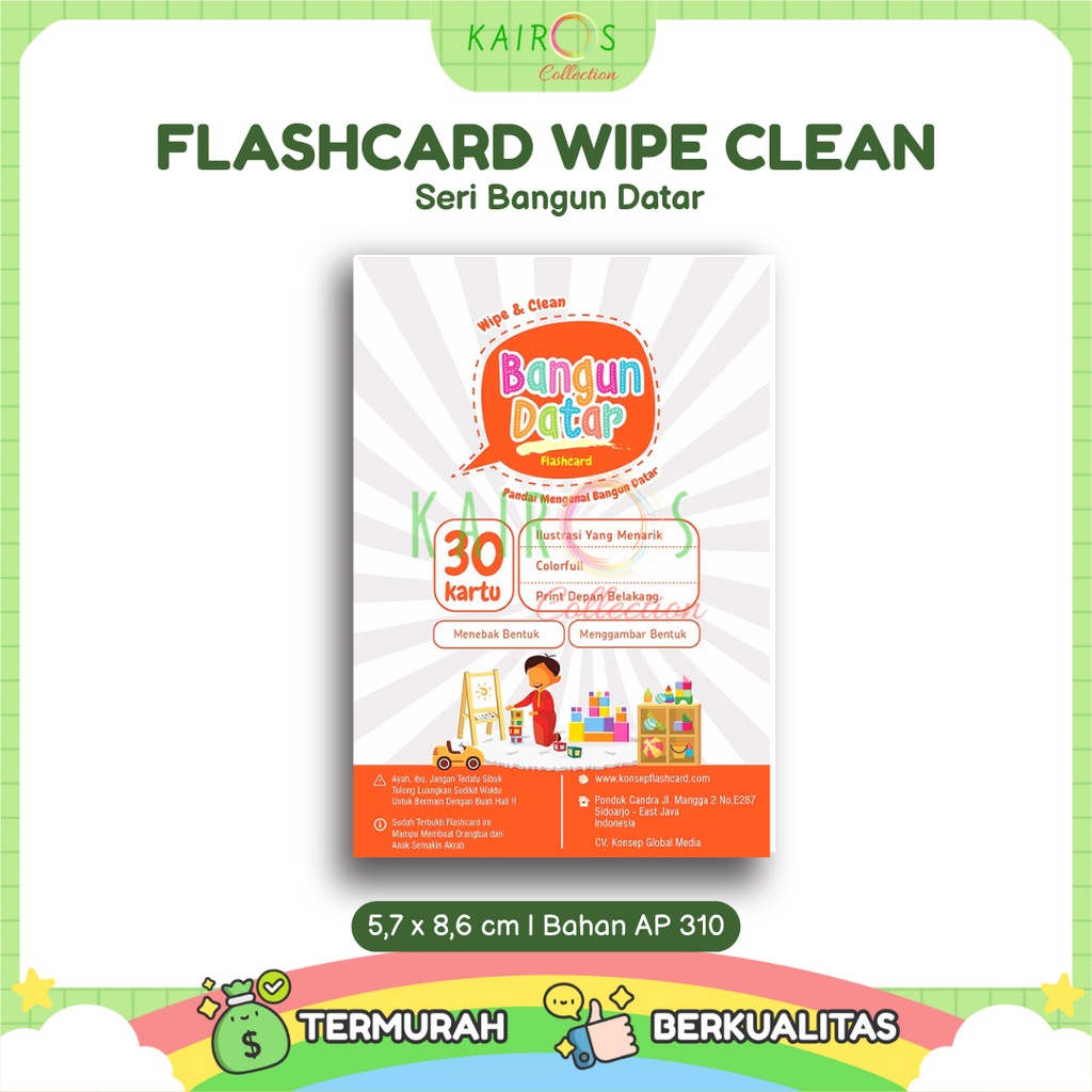 Flashcard Wipe Clean Seri Bangun Datar Kartu Pintar Belajar Balita Bisa Ditulis Dihapus