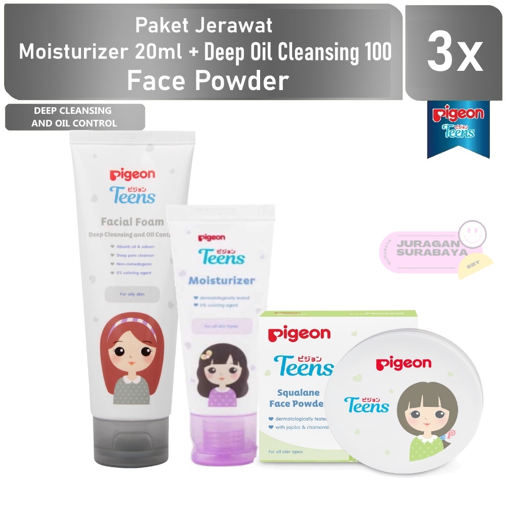 PIGEON Teens Paket 3 Berminyak ( Deep Oil+Moisturizer+Face Powder )