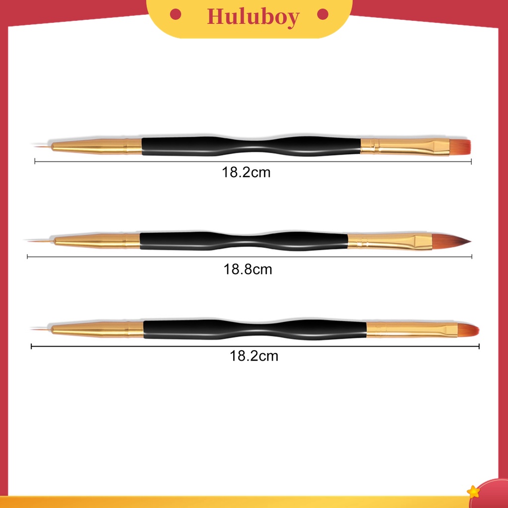 Huluboy Huluboy♡ 3 Pcs / Set Pen Nail Art Dua Sisi Bahan Plastik Untuk Kecantikan