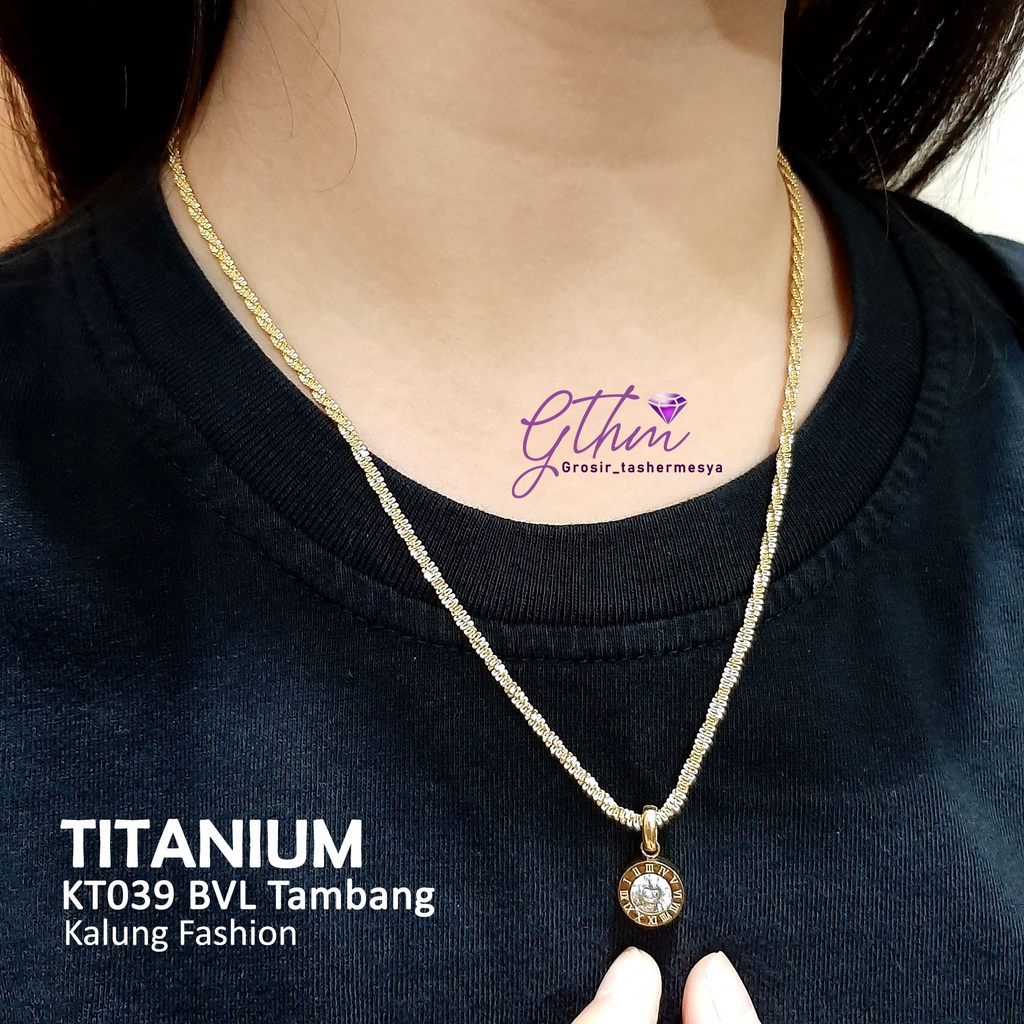 kalung titanium wanita tambang liontin bulat anti karat anti luntur kt039