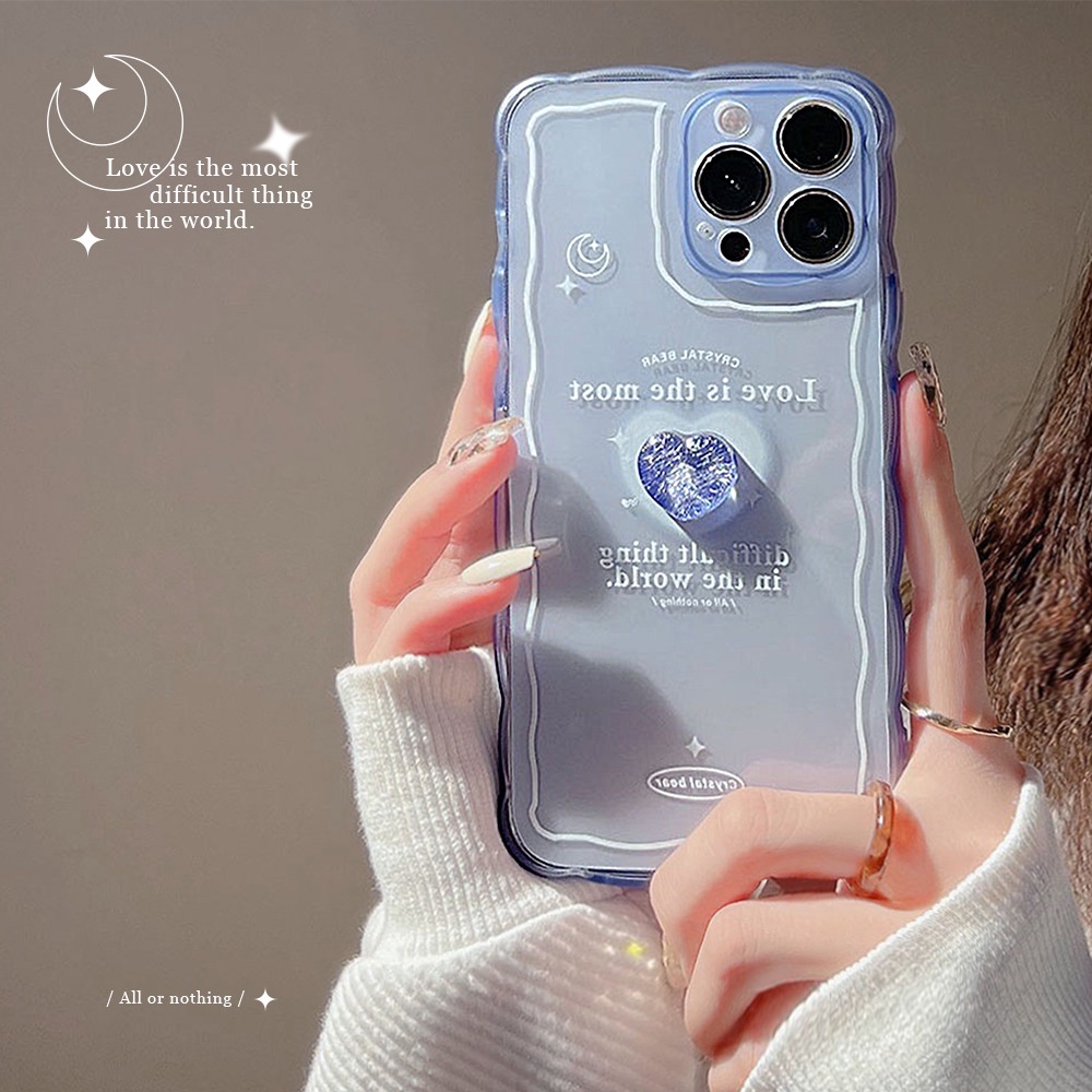 IPHONE 3d Es Kristal Cinta Hati Transparan Biru Musim Panas Lembut TPU Pelindung Ponsel Case Cover Untuk Iphone7 8 PLUS X XR XS 11 12 13 14 Mini PRO MAX SE 2020