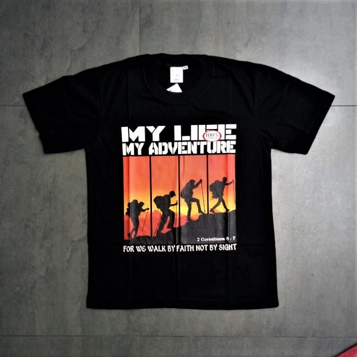 Kaos Pria dan Wanita Dewasa Oblong Katun Combed Dingin Sablon My Life My Adventure MLMA