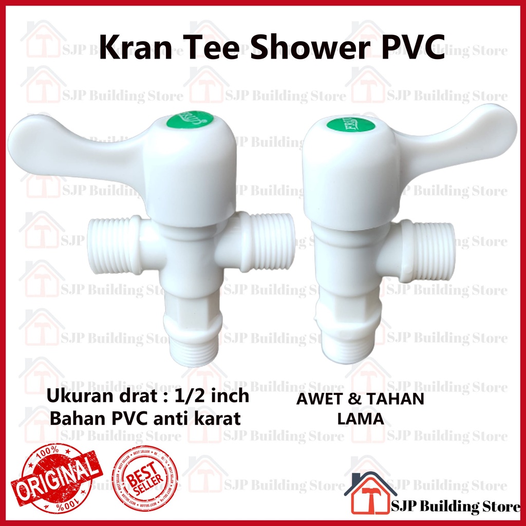 Stop Kran Kloset 2 Cabang Double PVC Jet Shower Keran Bidet T Model Tee TERMURAH 1 DAN 2 LUBANG