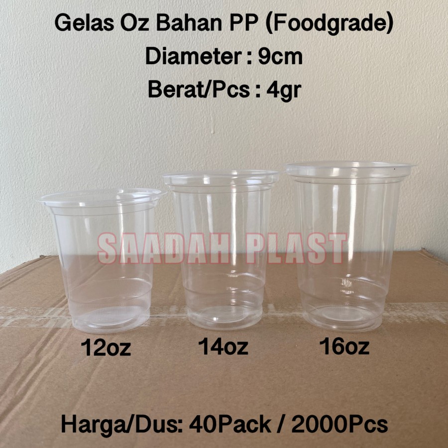 (1 DUS) GELAS PLASTIK 12OZ 14OZ 16OZ / CUP OZ PP POP ICE JUICE PER DUS - ISI 2000PCS