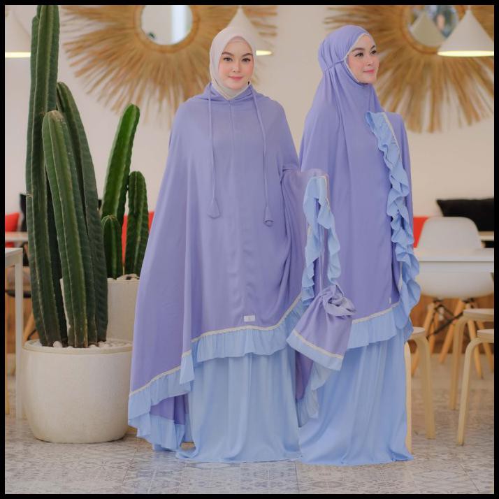 Mukena Dewasa Traveling 2 In 1 Baneska Najwa Mix Lilac Baby Blue Jumbo - Baby Blue-Lilac