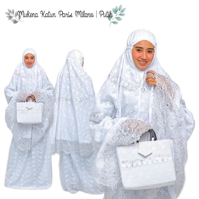 MUKENA MAHAR  MUKENA KATUN PARIS MILANO PUTIH - MUKENA KATUN PARIS HALUS DAN NYAMAN (TERLARIS)