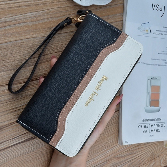 DOMPET PANJANG WANITA PREMIUM 2 RESLETING MUAT HP REMAJA KULIT HITAM MASOVIA TALI PENDEK KARTU UANG KOIN BESAR BATAM WA577B5 BRANDED IMPORT KEKINIAN BRANDED