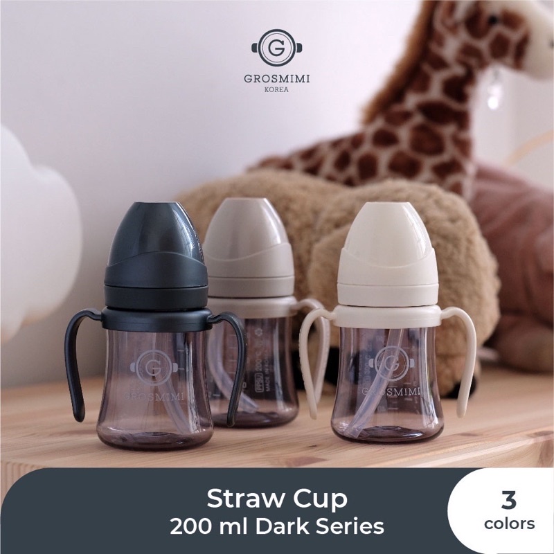 Grosmimi PPSU Straw Cup Dark Series Botol Minum Sedotan Anak Bayi 200ml Anti sedak Premium Korea