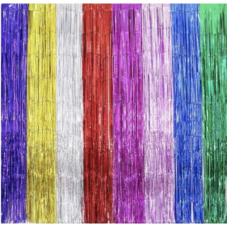 CURTAIN FOIL TIRAI RUMBAI SLINGER BACKDROP DEKORASI PARTY HIASAN ULANG TAHUN ACARA METALIK GROSIR