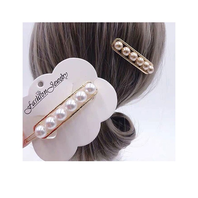 LRC Jepit Rambut Fashion Gray Metal Inlaid Pearl Hair Clip A5789X