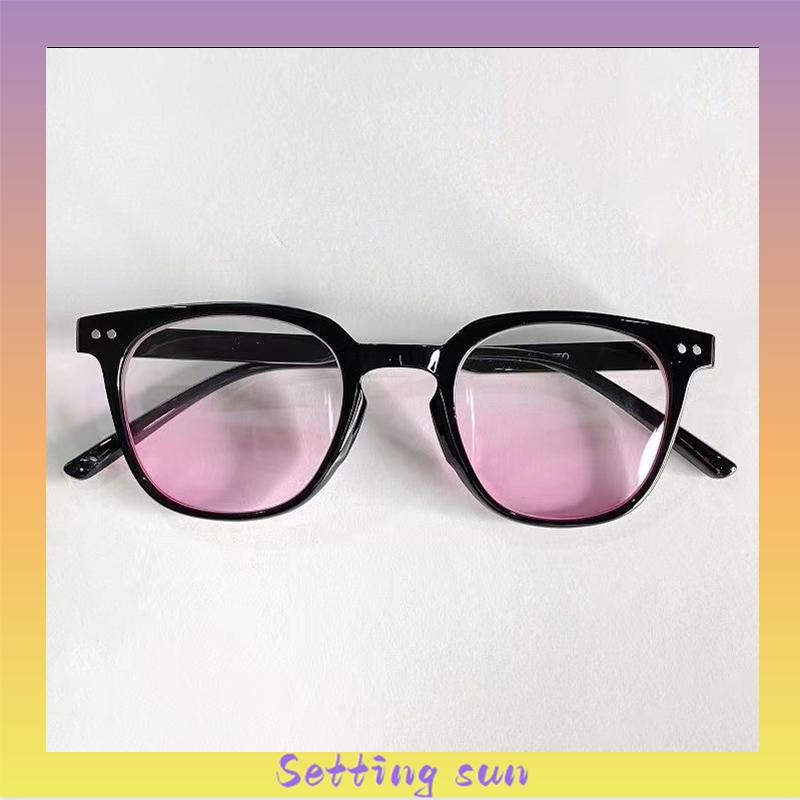 Gradient Pink Blush Glasses Wanita Trendi Wajah Bulat Kacamata Bingkai Hitam untuk Foto TN