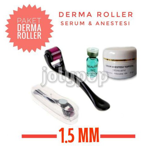 TERLARIS PAKET LENGKAP DERMA ROLLER 1.5 MM + ANASTESI CREAM + SERUM DERMAROLLER PROMO TERKINI