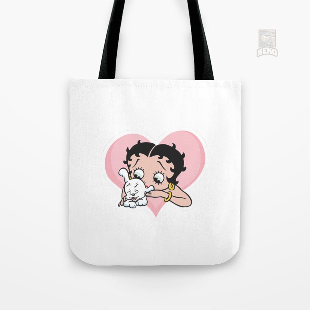 Tote Bag Kanvas Betty Boop and Pudgy Dog