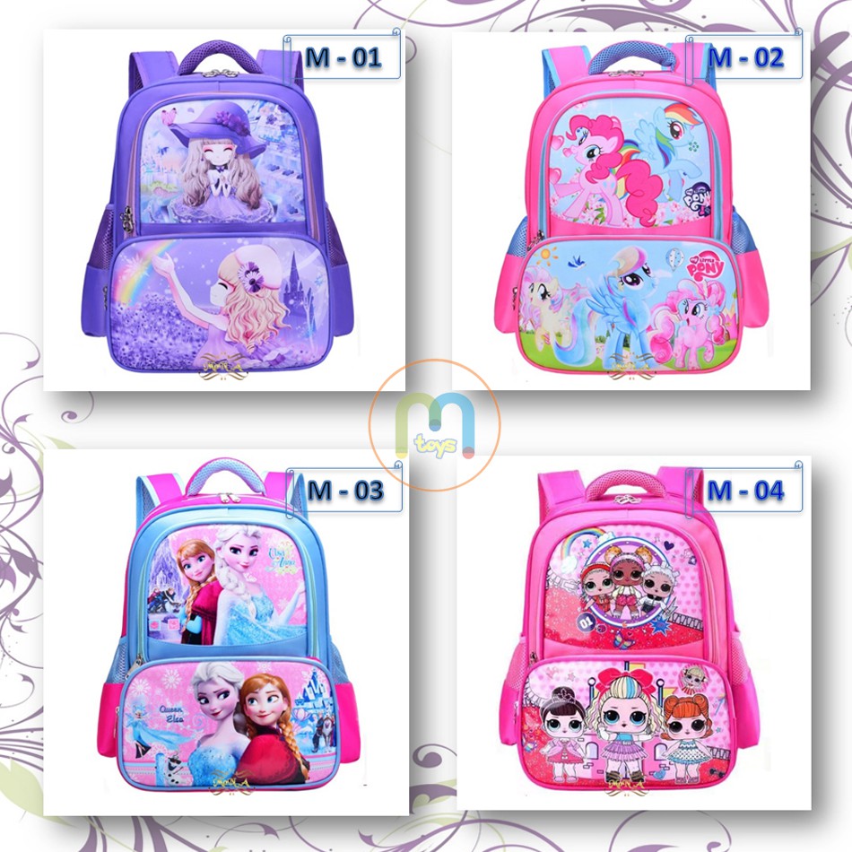 Tas Ransel Sekolah Anak Perempuan SD 16 inc 3 ruang kualitas import Premium -M0170