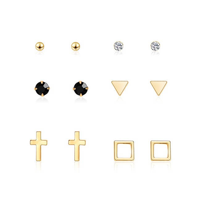 LRC Anting Tusuk Fashion Gold Cross Geometry Studded With 6 Pairs F29794