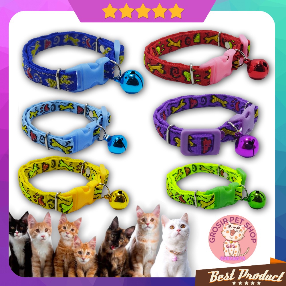 Kalung kucing anjing kelinci premium motif tulang bahan tebal liontin 14 mm ecer grosir aksesoris hewan peliharaan