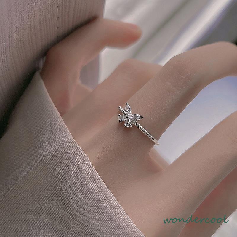 Cincin Kupu-Kupu Berlian Flash Cincin Jari Telunjuk Fashion Wanita Sederhana-Won