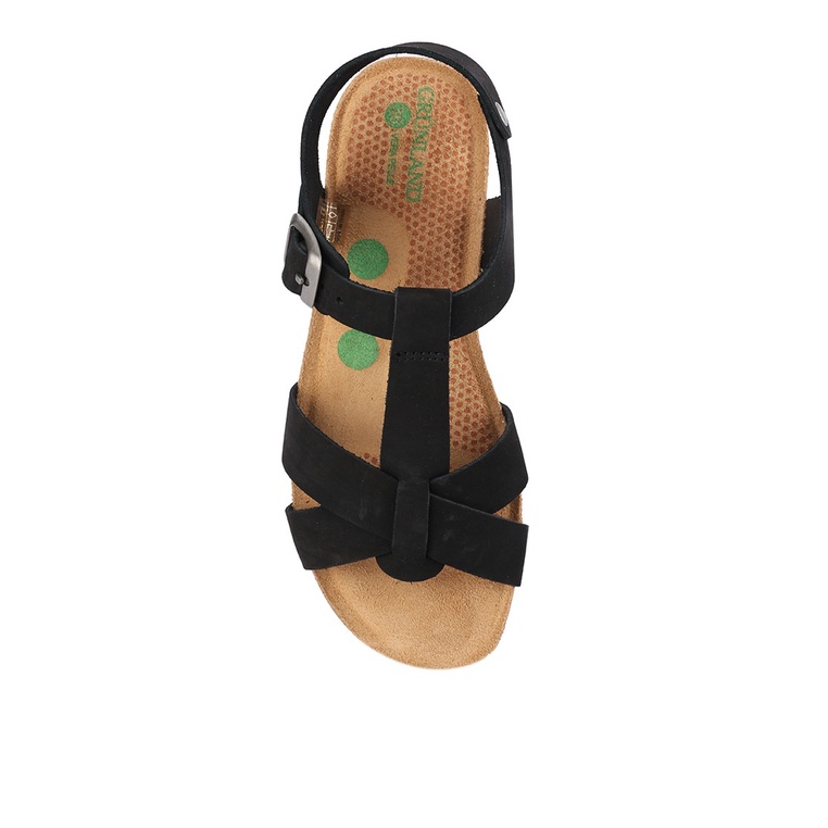 SANDAL SLIDE KULIT GRUNLAND WANITA ORIGINAL SLINGBACK FLAT HITAM GRW03