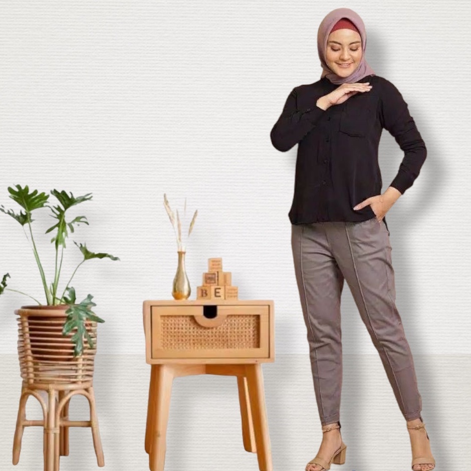 Celana Baggypants Wanita Jumbo Twill Combet Halus Tebel dan Melar