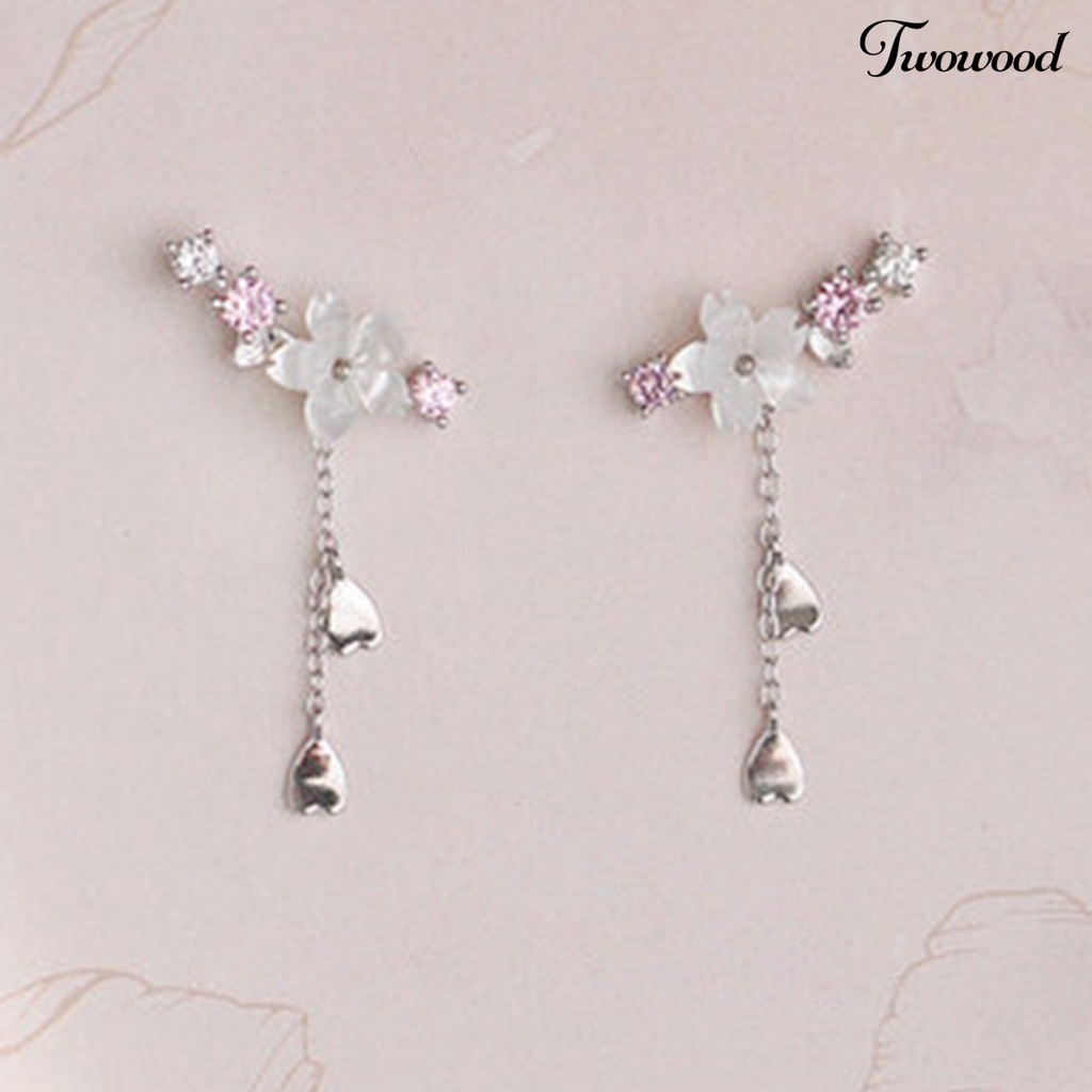 1 Pasang Anting Hook Berlian Imitasi Bentuk Hati Cherry Blossom Bahan Alloy Untuk Liburan
