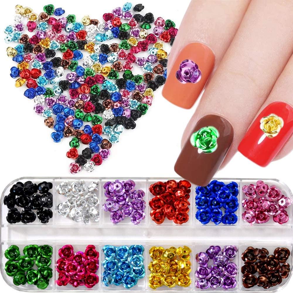 AUGUSTINA Agustin 3D Rose Nail Decoration 120pcs DIY Perhiasan Bunga Nail Art Perlengkapan