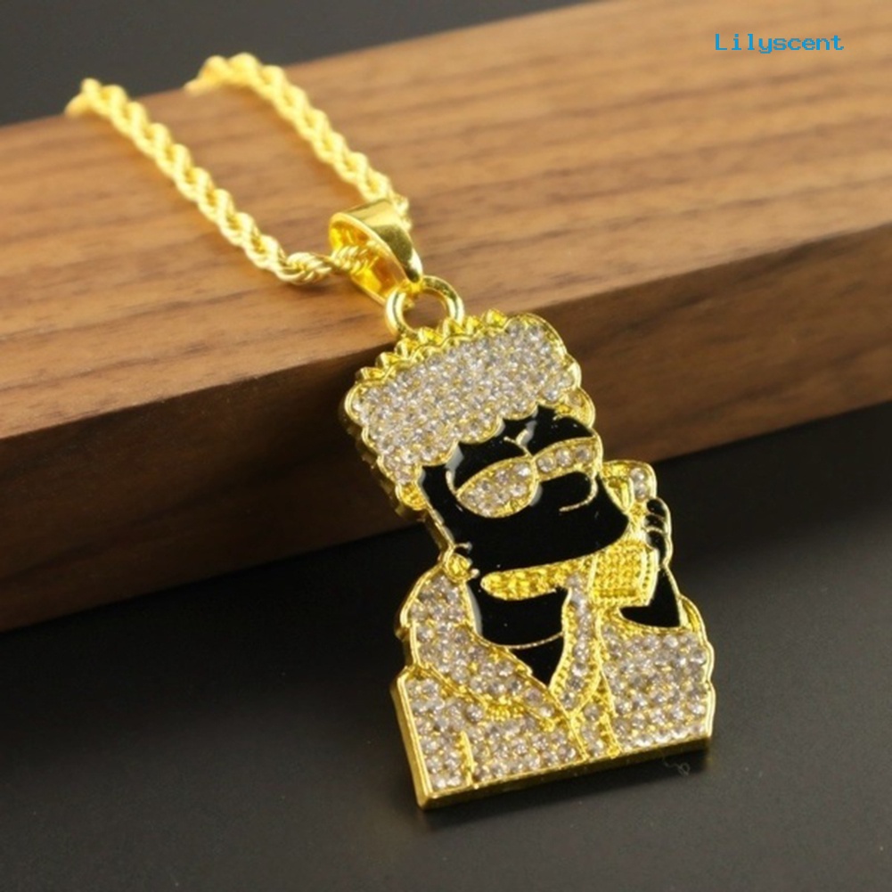 Kalung Rantai Liontin Kartun Simpson Aksen Berlian Imitasi Gaya Hip Hop Untuk Pria