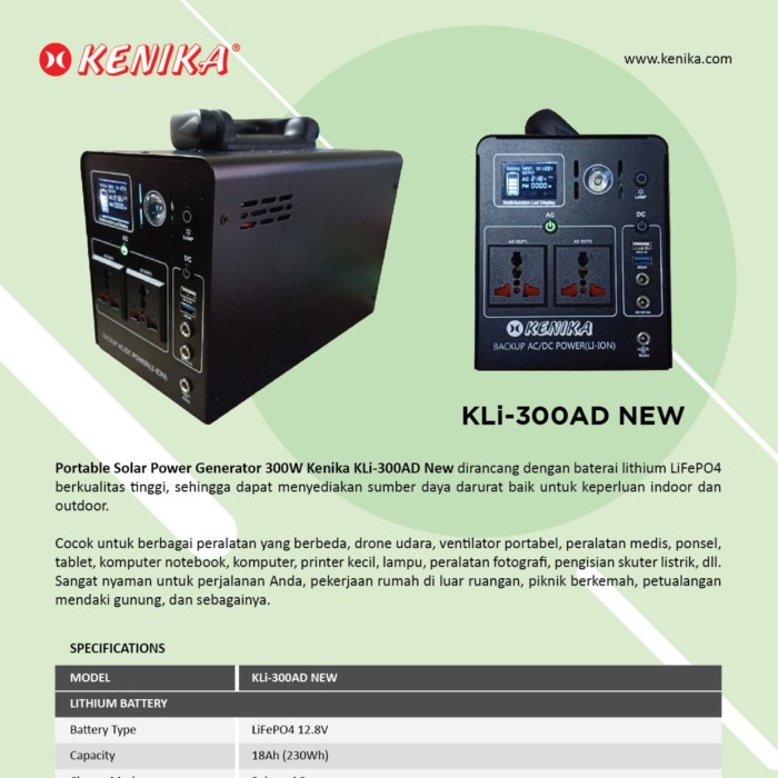 Portable Solar Power Generator 300W Kenika Kli-300Ad