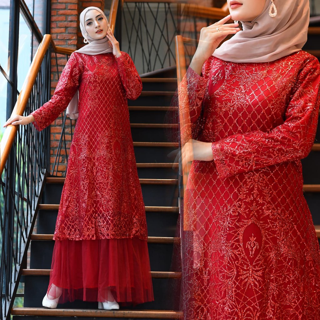 Gamis muslim mewah terbaru_Gamis kondangan mewah_Gamis kekinian_Gamis amanda