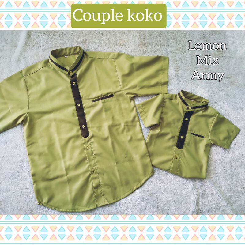 couple baju koko ayah dan anak warna lemon